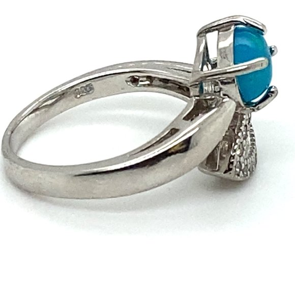 Blue Opal 1.39ct Platinum Finish Solid 925 Sterling Silver Ring - Picture 5 of 7